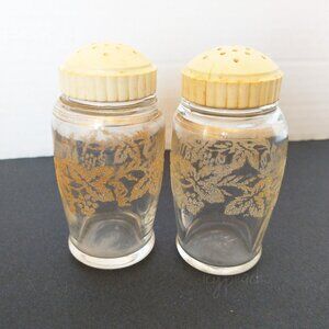 Bartlett Collins Vintage Glass Salt & Pepper Shakers Set 1940s-50s Prescut Glass